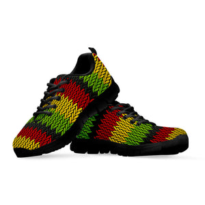 Knitted Style Reggae Pattern Print Black Running Shoes