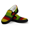 Knitted Style Reggae Pattern Print Black Slip On Sneakers