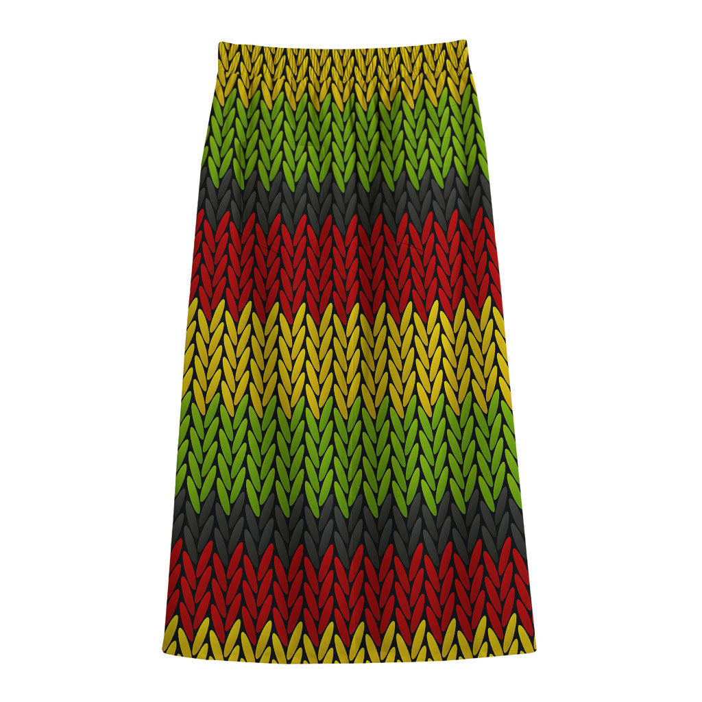 Knitted Style Reggae Pattern Print Cotton Front Slit Maxi Skirt