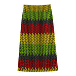 Knitted Style Reggae Pattern Print Cotton Front Slit Maxi Skirt