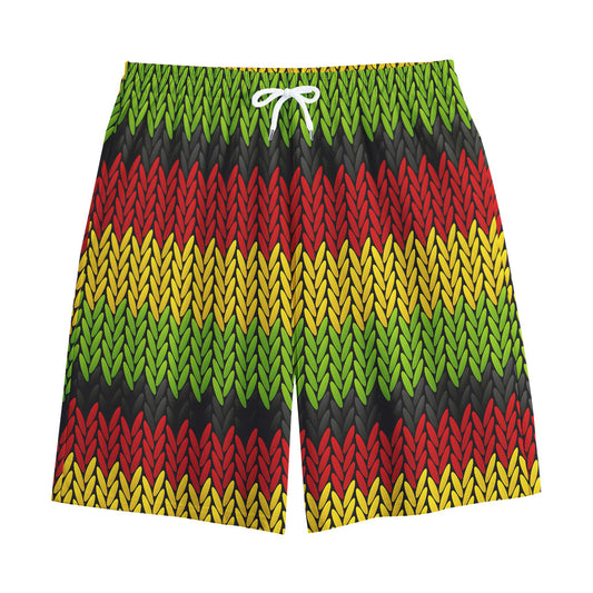Knitted Style Reggae Pattern Print Cotton Shorts