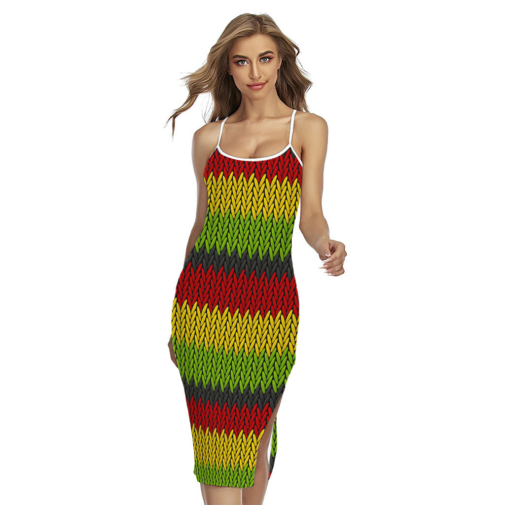 Knitted Style Reggae Pattern Print Cross Back Cami Dress