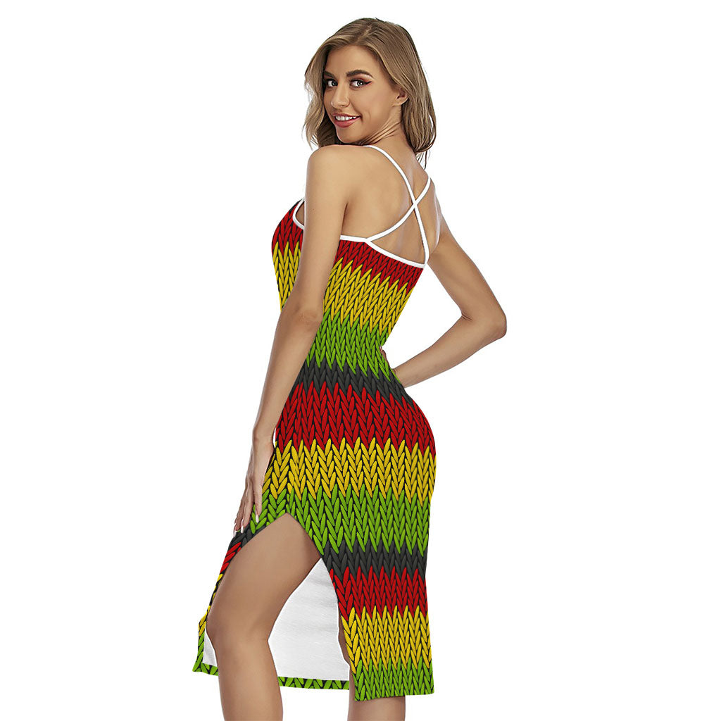 Knitted Style Reggae Pattern Print Cross Back Cami Dress