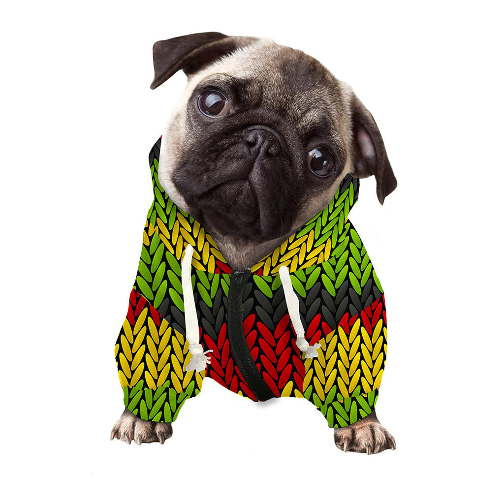 Knitted Style Reggae Pattern Print Dog Zip Up Hoodie
