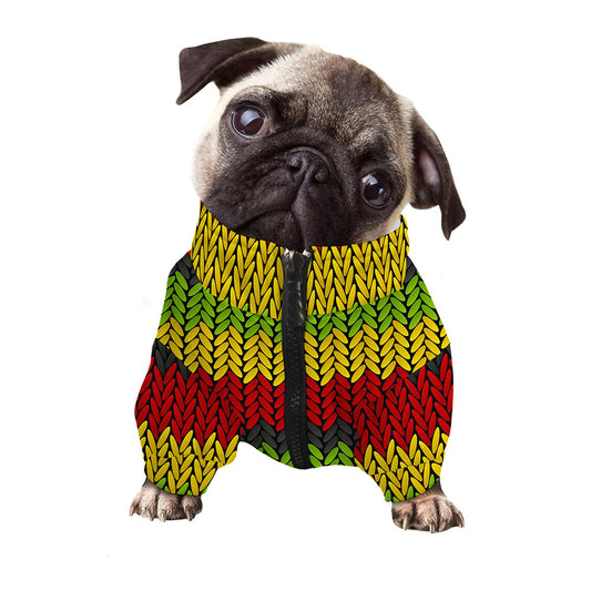 Knitted Style Reggae Pattern Print Dog Zip Up Jacket