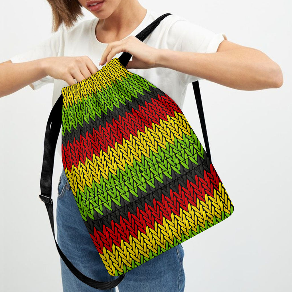 Knitted Style Reggae Pattern Print Drawstring Backpack