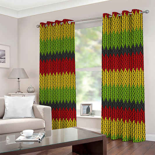 Knitted Style Reggae Pattern Print Extra Wide Grommet Curtains