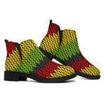 Knitted Style Reggae Pattern Print Flat Ankle Boots