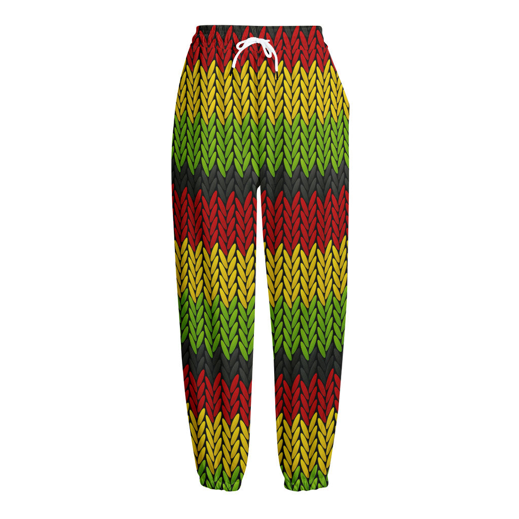Knitted Style Reggae Pattern Print Fleece Lined Knit Pants