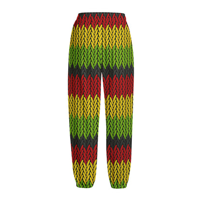 Knitted Style Reggae Pattern Print Fleece Lined Knit Pants