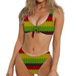 Knitted Style Reggae Pattern Print Front Bow Tie Bikini