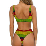 Knitted Style Reggae Pattern Print Front Bow Tie Bikini
