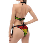 Knitted Style Reggae Pattern Print Halter Scoop Tie Side Bikini