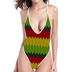 Knitted Style Reggae Pattern Print High Cut One Piece Swimsuit