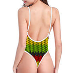 Knitted Style Reggae Pattern Print High Cut One Piece Swimsuit