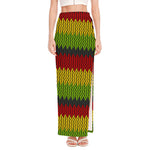 Knitted Style Reggae Pattern Print High Slit Maxi Skirt