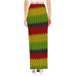 Knitted Style Reggae Pattern Print High Slit Maxi Skirt
