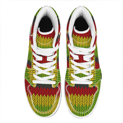 Knitted Style Reggae Pattern Print High Top Leather Sneakers