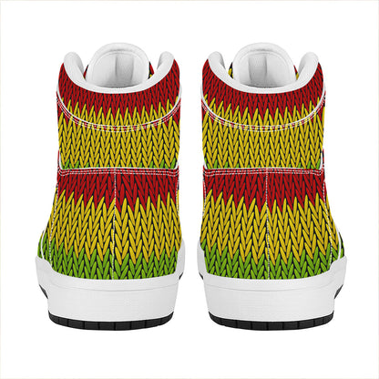 Knitted Style Reggae Pattern Print High Top Leather Sneakers