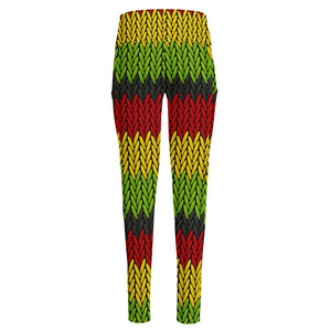 Knitted Style Reggae Pattern Print High-Waisted Pocket Leggings