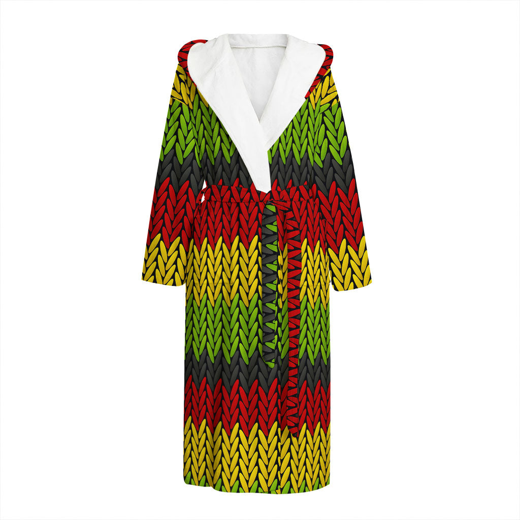 Knitted Style Reggae Pattern Print Hooded Bathrobe