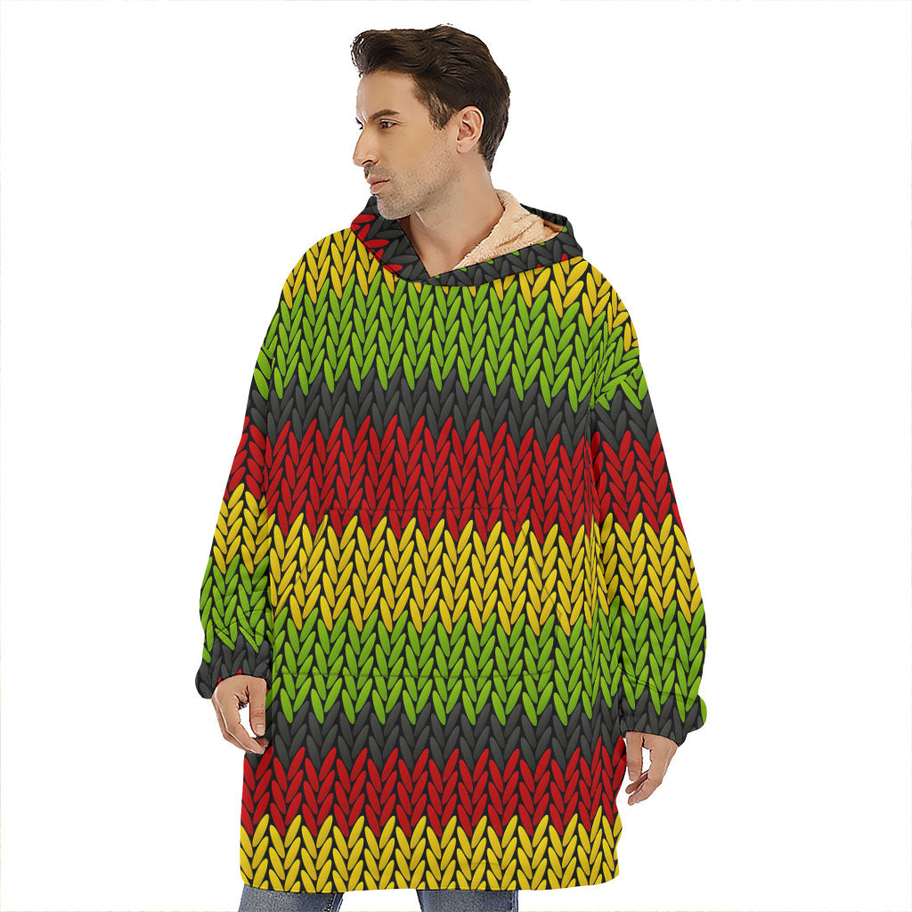 Knitted Style Reggae Pattern Print Hoodie Blanket