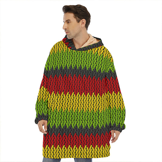 Knitted Style Reggae Pattern Print Hoodie Blanket