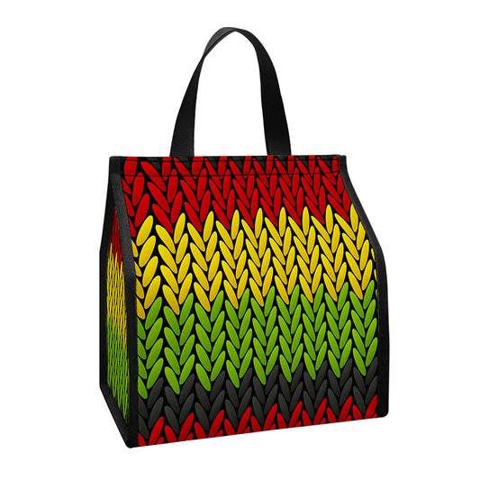 Knitted Style Reggae Pattern Print Insulated Lunch Tote