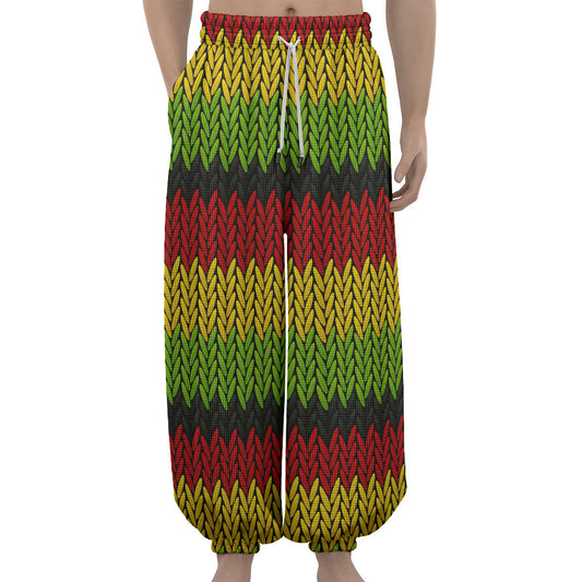 Knitted Style Reggae Pattern Print Lantern Pants