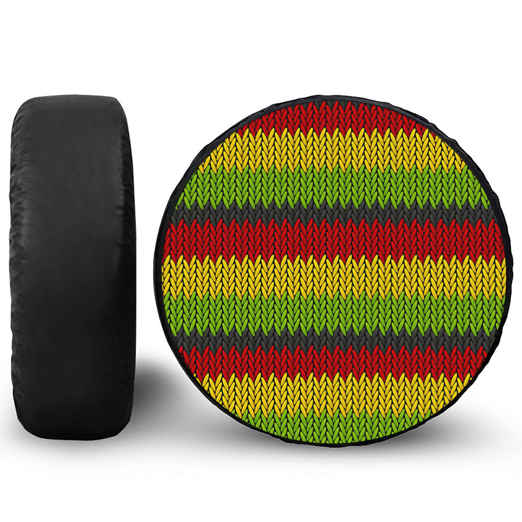 Knitted Style Reggae Pattern Print Leather Spare Tire Cover