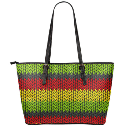 Knitted Style Reggae Pattern Print Leather Tote Bag
