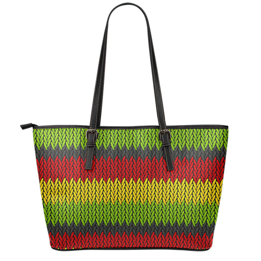Knitted Style Reggae Pattern Print Leather Tote Bag