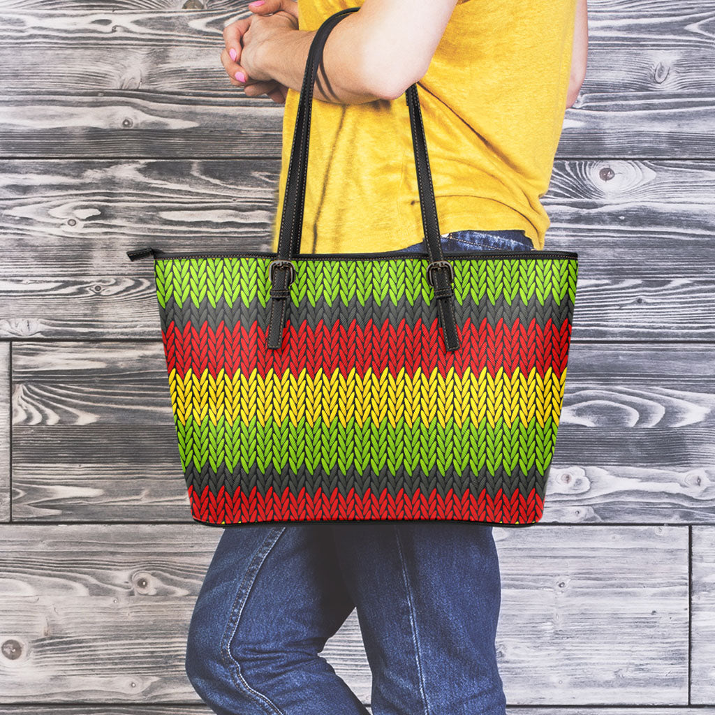 Knitted Style Reggae Pattern Print Leather Tote Bag