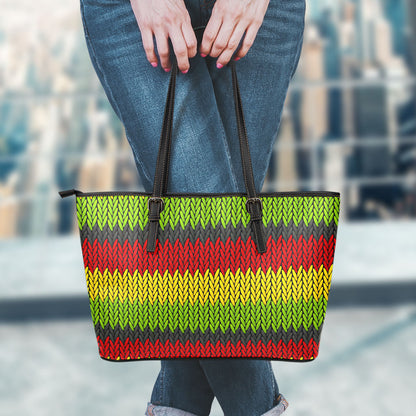 Knitted Style Reggae Pattern Print Leather Tote Bag