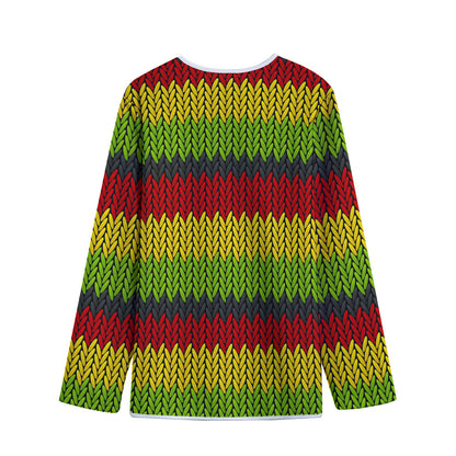 Knitted Style Reggae Pattern Print Long Sleeve Short Coat