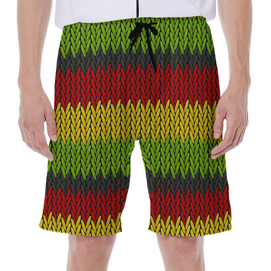 Knitted Style Reggae Pattern Print Men's Beach Shorts