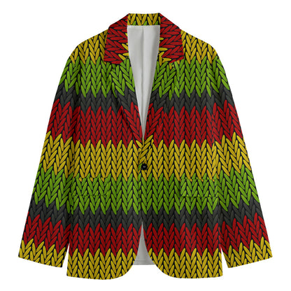 Knitted Style Reggae Pattern Print Men's Blazer