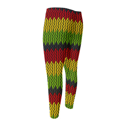 Knitted Style Reggae Pattern Print Men's Compression Pants