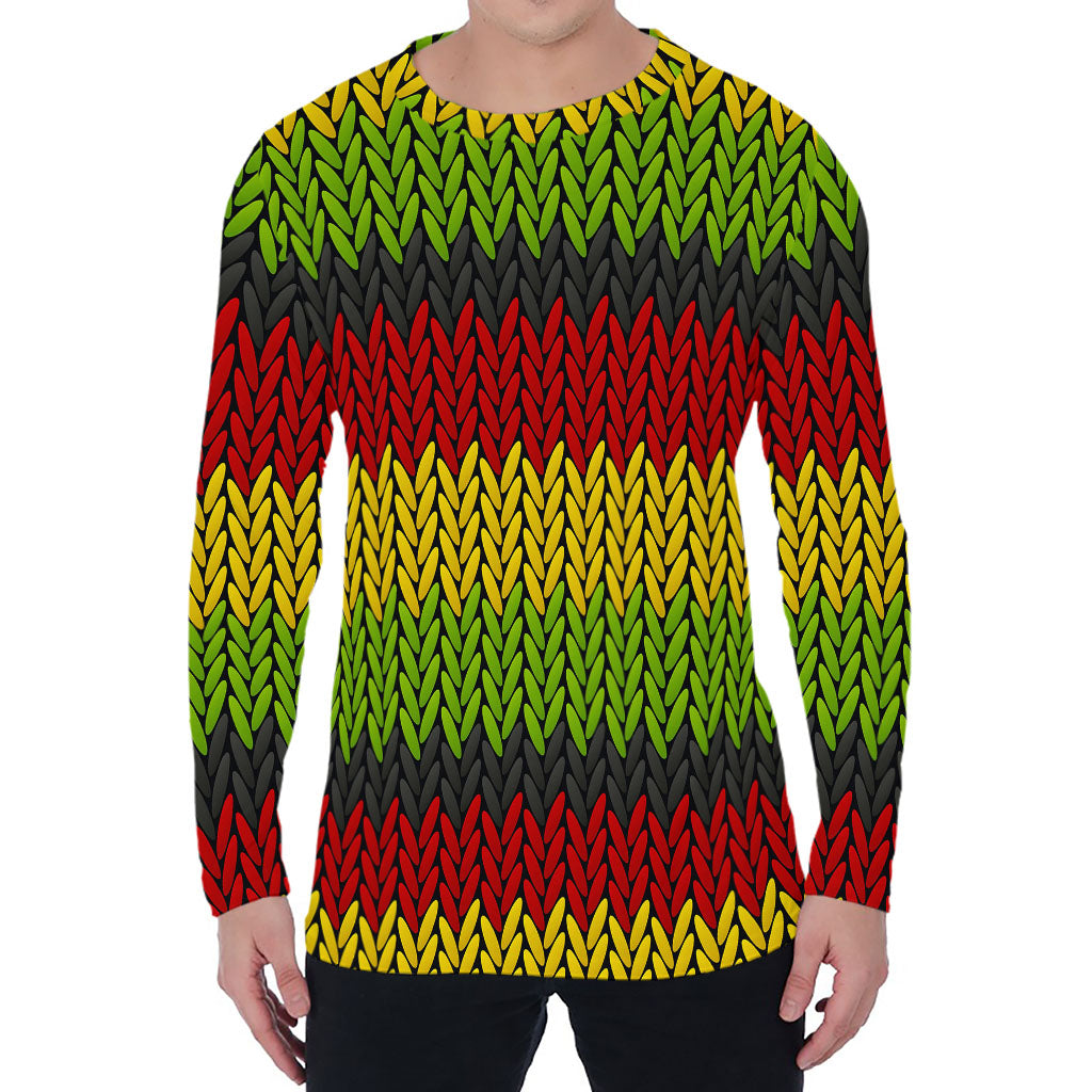 Knitted Style Reggae Pattern Print Men's Long Sleeve T-Shirt