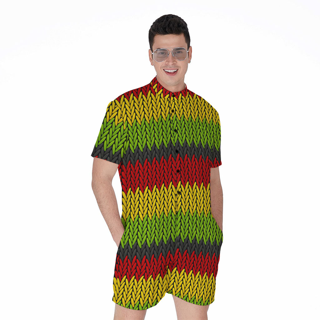 Knitted Style Reggae Pattern Print Men's Rompers