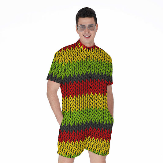 Knitted Style Reggae Pattern Print Men's Rompers