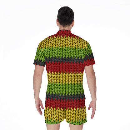 Knitted Style Reggae Pattern Print Men's Rompers