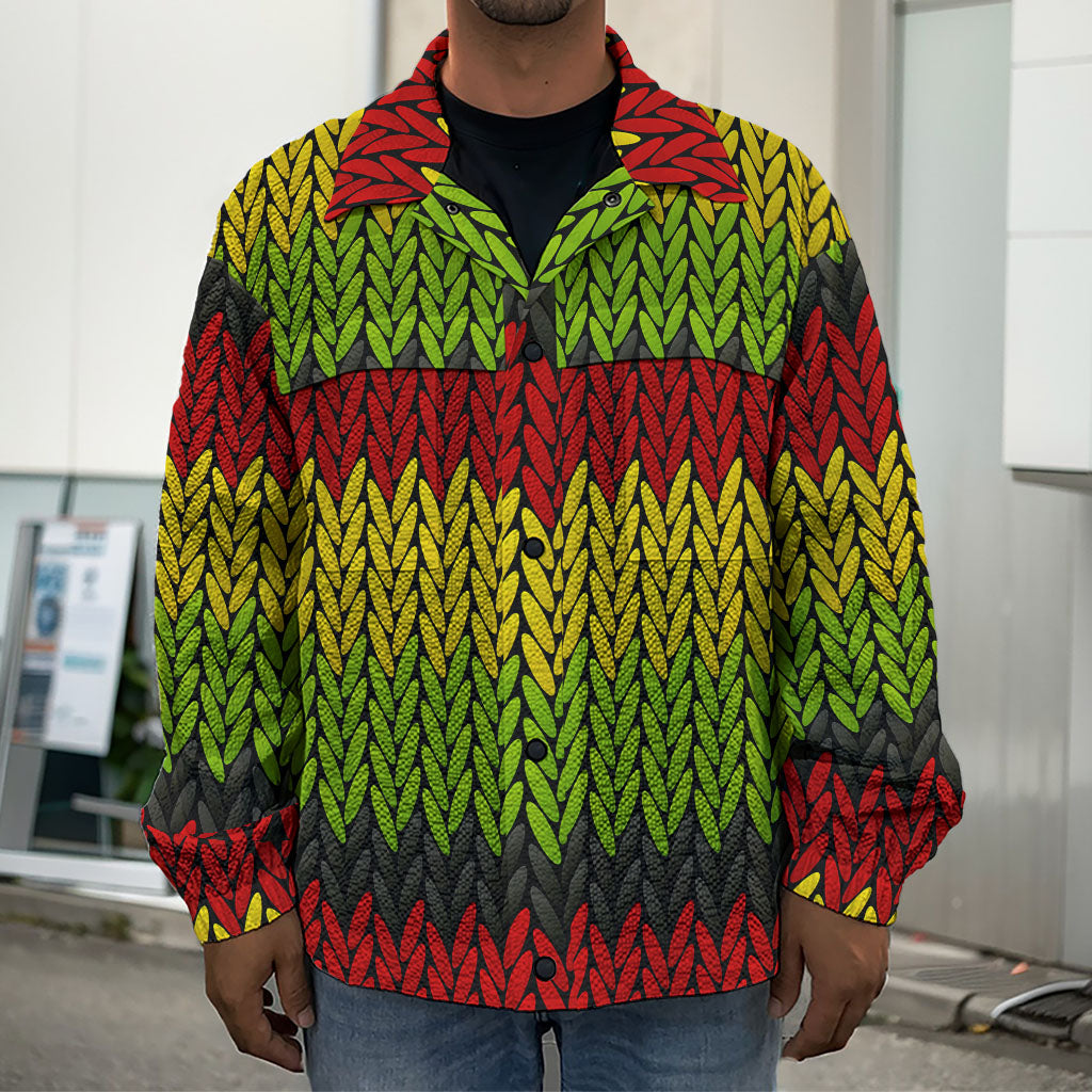 Knitted Style Reggae Pattern Print Men's Shirt Jacket