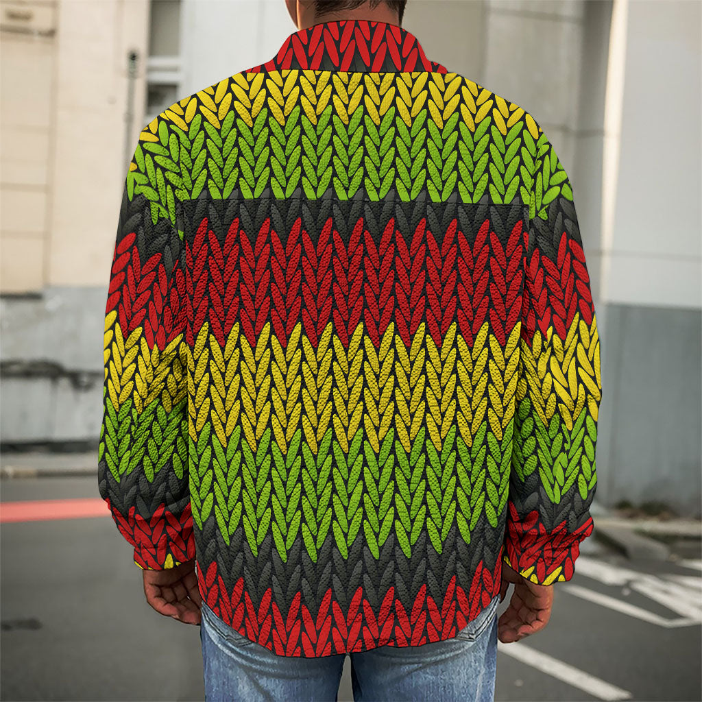 Knitted Style Reggae Pattern Print Men's Shirt Jacket
