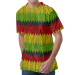 Knitted Style Reggae Pattern Print Men's Velvet T-Shirt