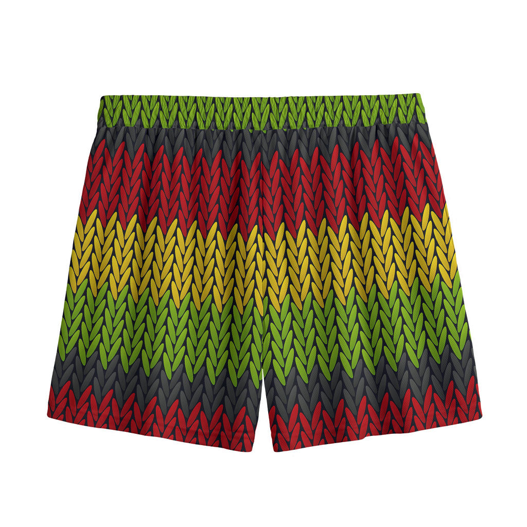 Knitted Style Reggae Pattern Print Mesh Shorts