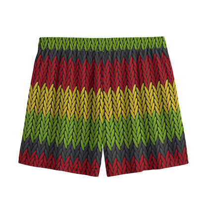 Knitted Style Reggae Pattern Print Mesh Shorts