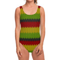 Knitted Style Reggae Pattern Print One Piece Swimsuit