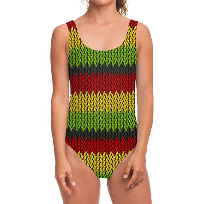 Knitted Style Reggae Pattern Print One Piece Swimsuit