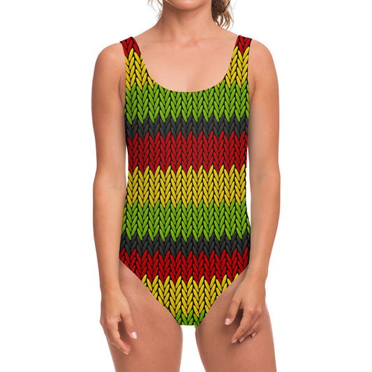 Knitted Style Reggae Pattern Print One Piece Swimsuit